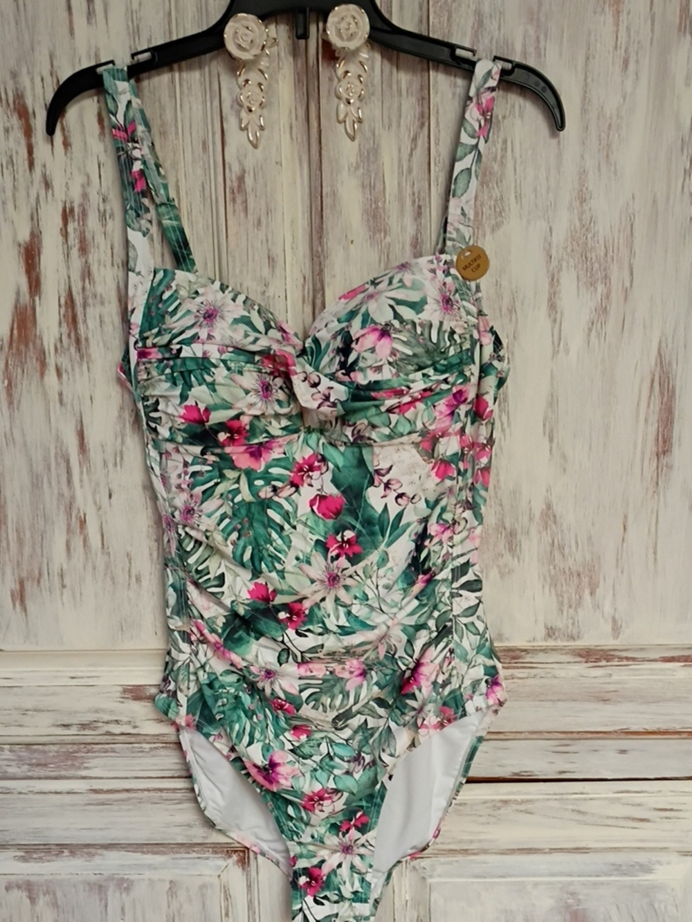 Floral Tropical One-Piece Swimsuit - Green & Pink